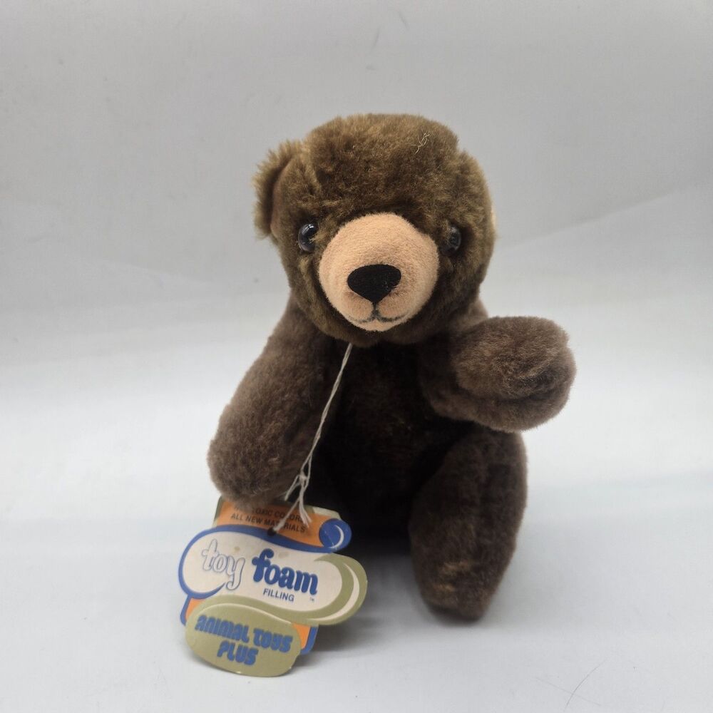 Vintage Brown Bear Plush Toy Stuffed Animal Sitting 7" Plushie Stuffie
